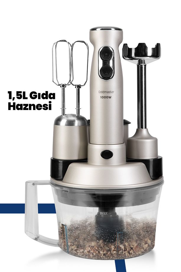 Elenamax Silver 1000 Watt Hız Ayarlı %100 Bakır Motor 5 In 1 Mutfak Robotu Multi Blender Seti - 2