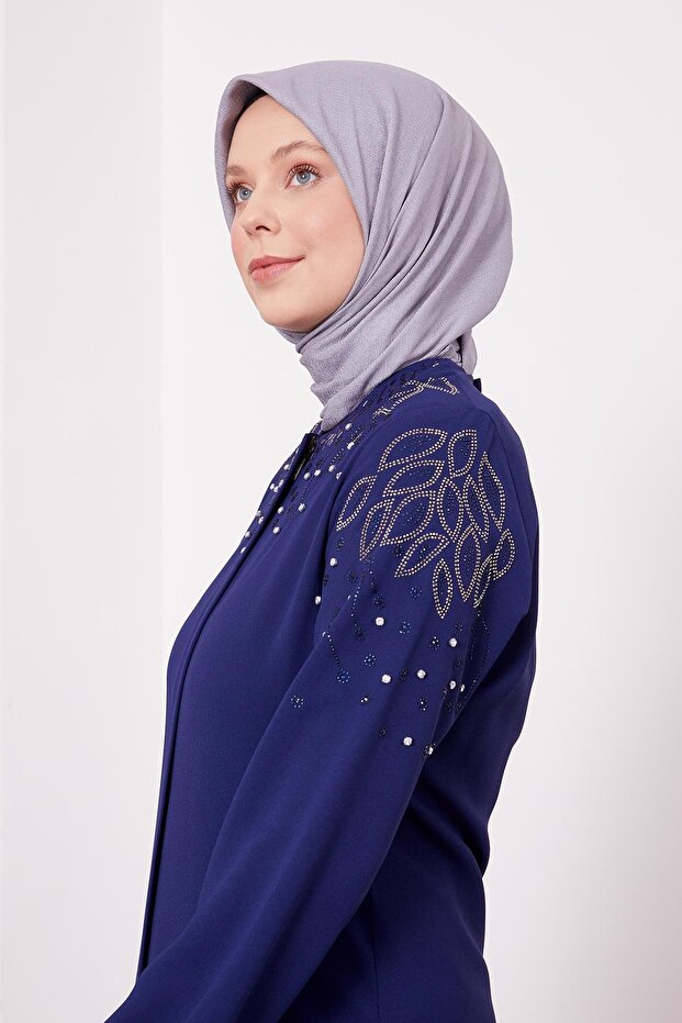 Lacivert Taş İşlemeli Ferace - 4