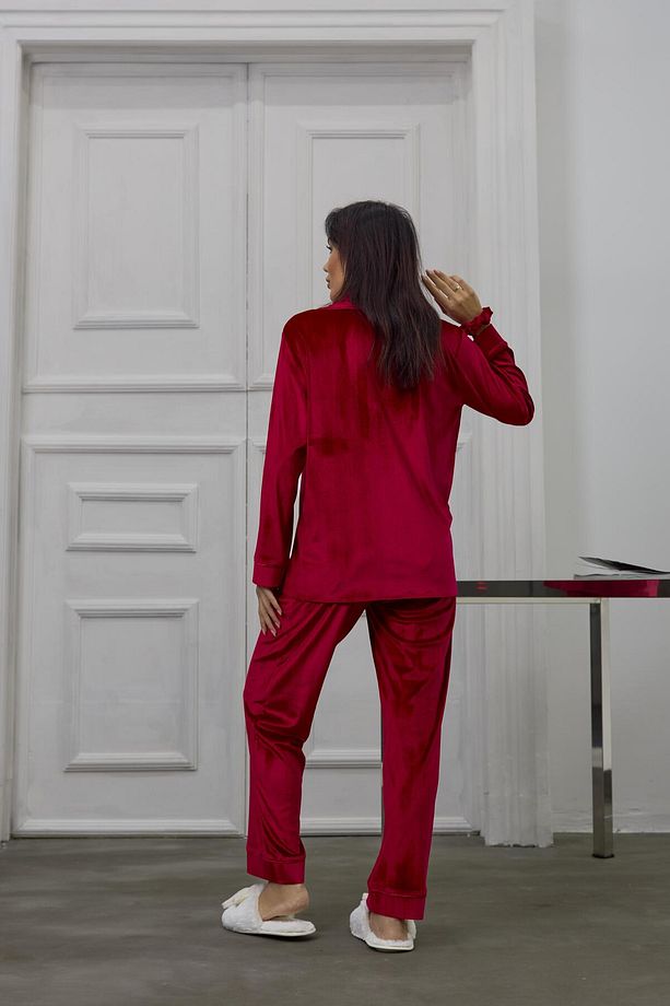 Tocco Scintillante Kırmızı Kadife Uzun Pijama Takımı - 4