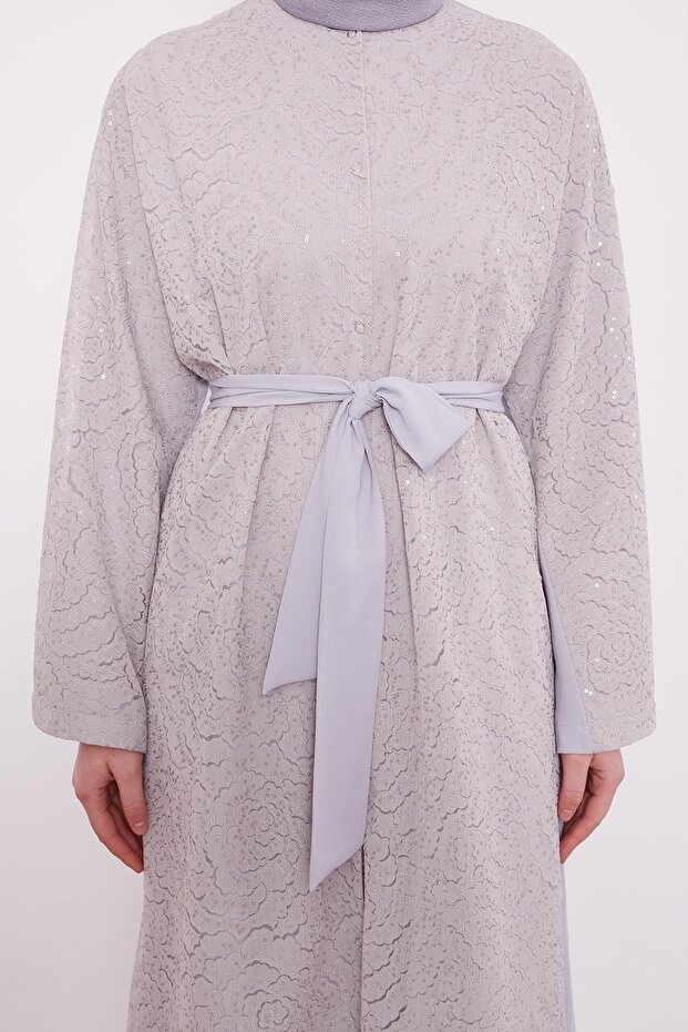 حزام مطرز بالترتر باللون الرمادي - 6