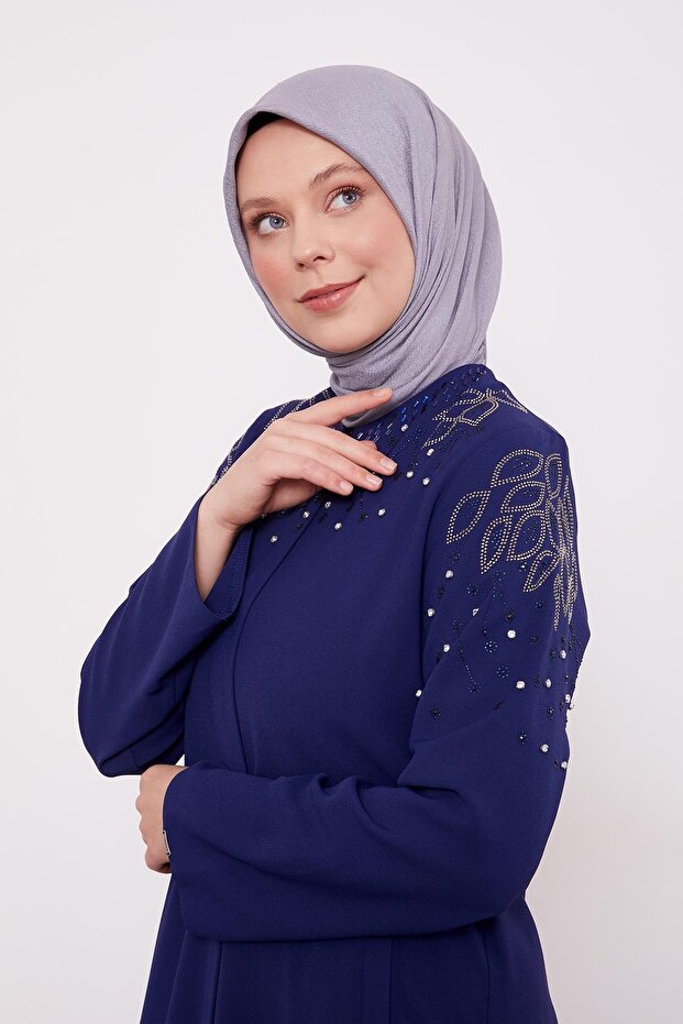 Lacivert Taş İşlemeli Ferace - 5