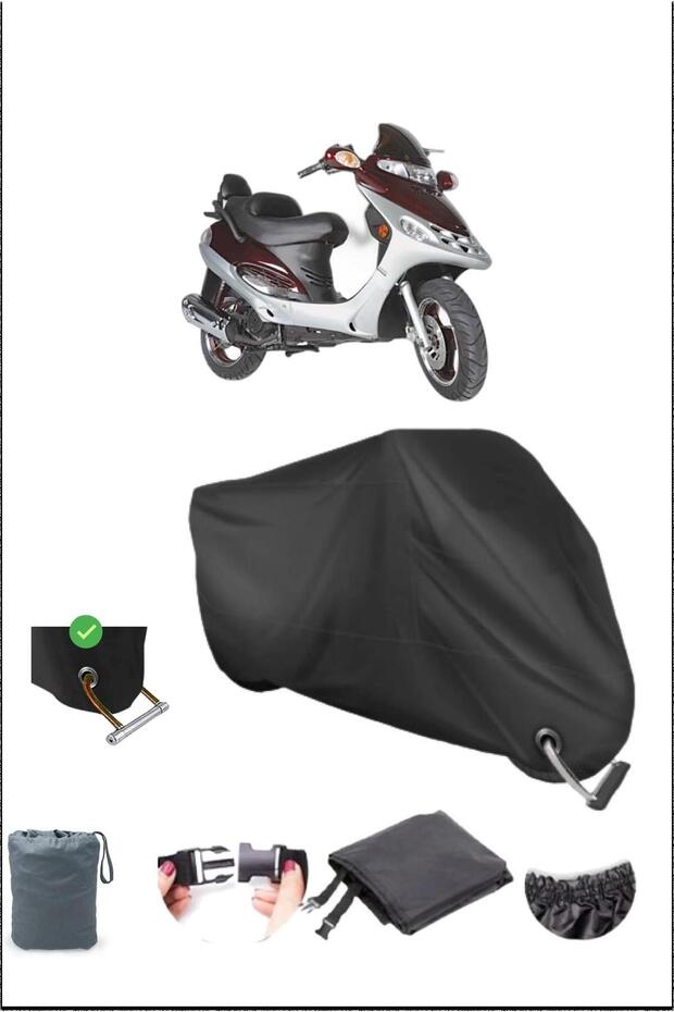 Black Mondıal 150Re Durable Lock Compatible Waterproof Motorcycle Tarpaulin