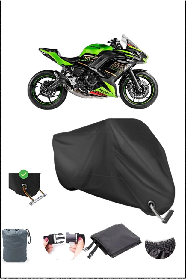 Black Kawasakı Nınja650 Durable Lock Compatible Waterproof Motorcycle Tarpaulin