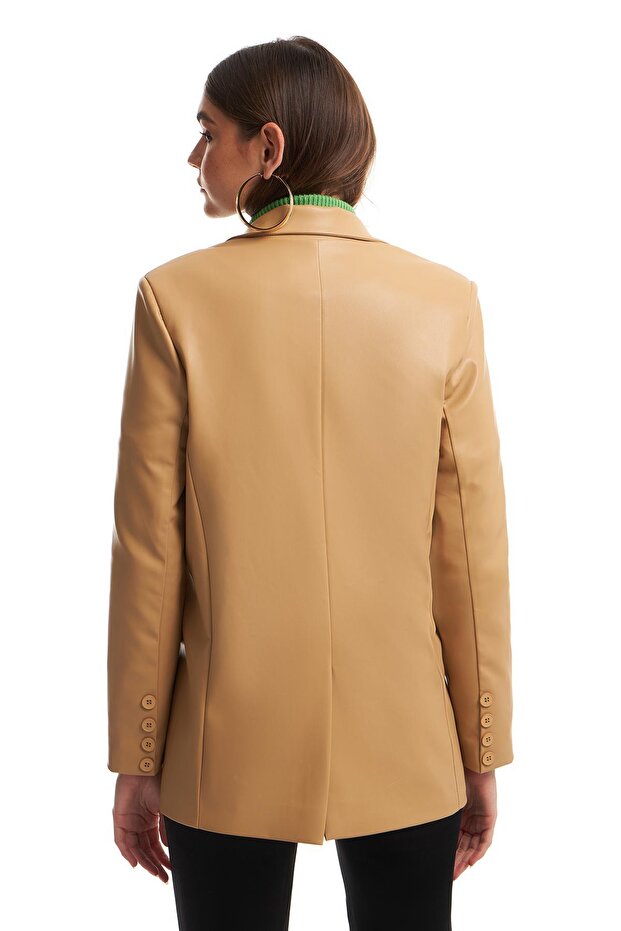 Blazer Deri Ceket Camel - 5