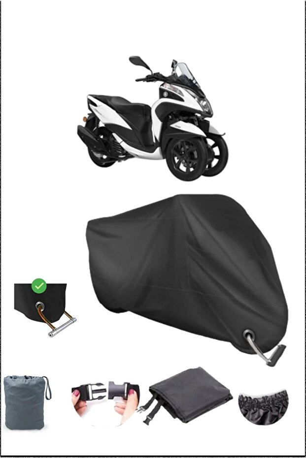 Black Yamaha Trıcıty125 Durable Lock Compatible Waterproof Motorcycle Tarpaulin
