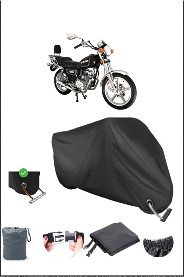 Black Mondıal 125Ukt Durable Lock Compatible Waterproof Motorcycle Tarpaulin