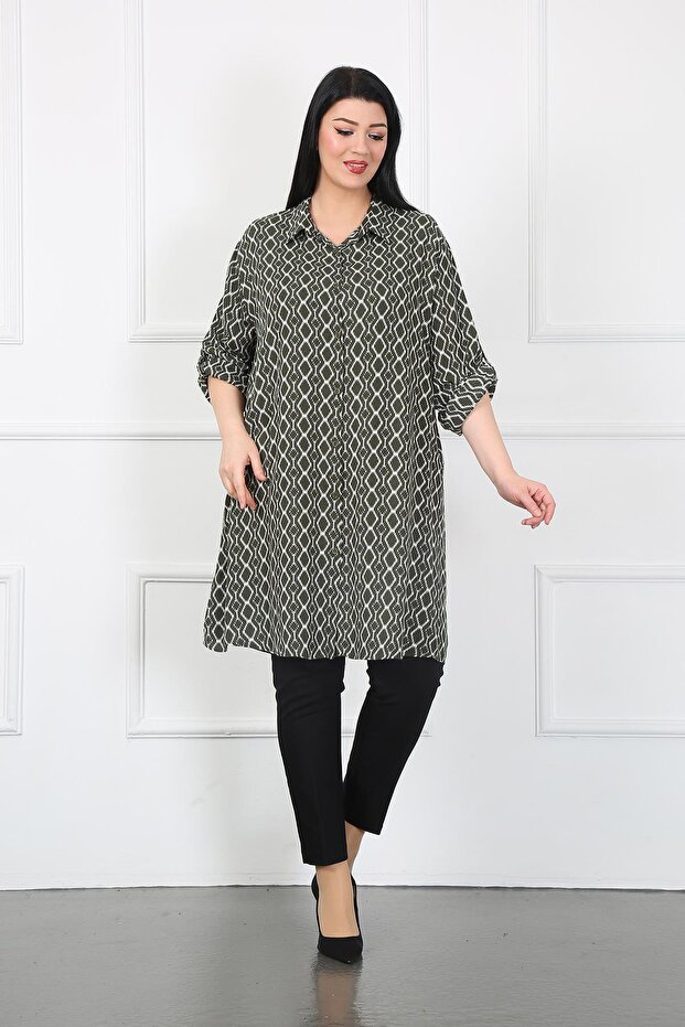Women's Khaki Cotton Viscose Large Size Tunic