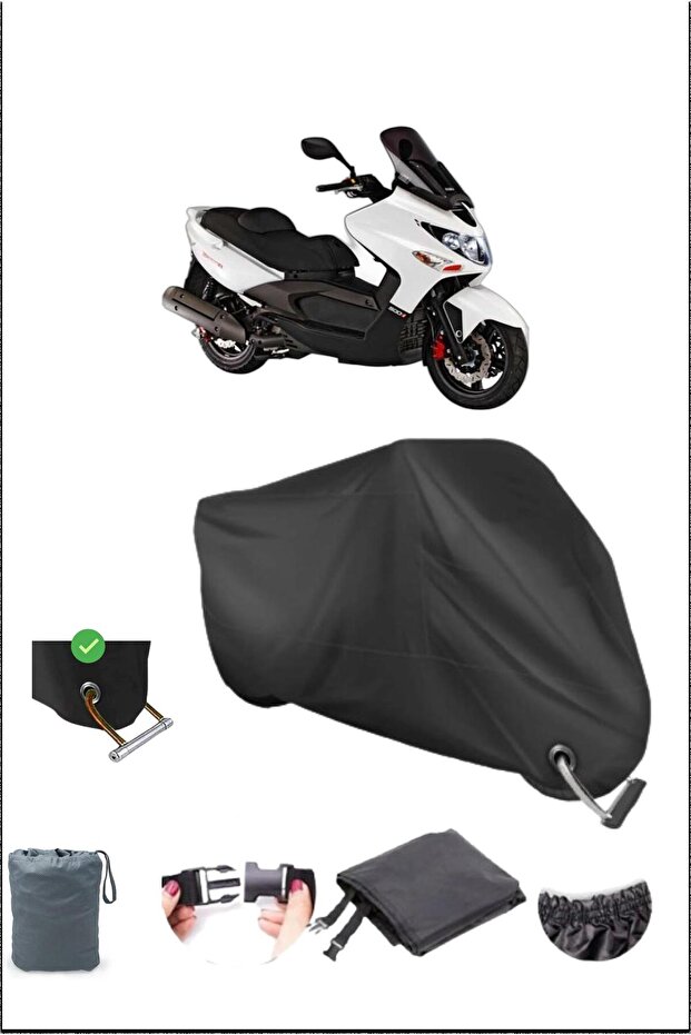 قماش مشمع للدراجات النارية مقاوم للماء متوافق مع قفل متين Kymco XCıtıng500 باللون الأسود