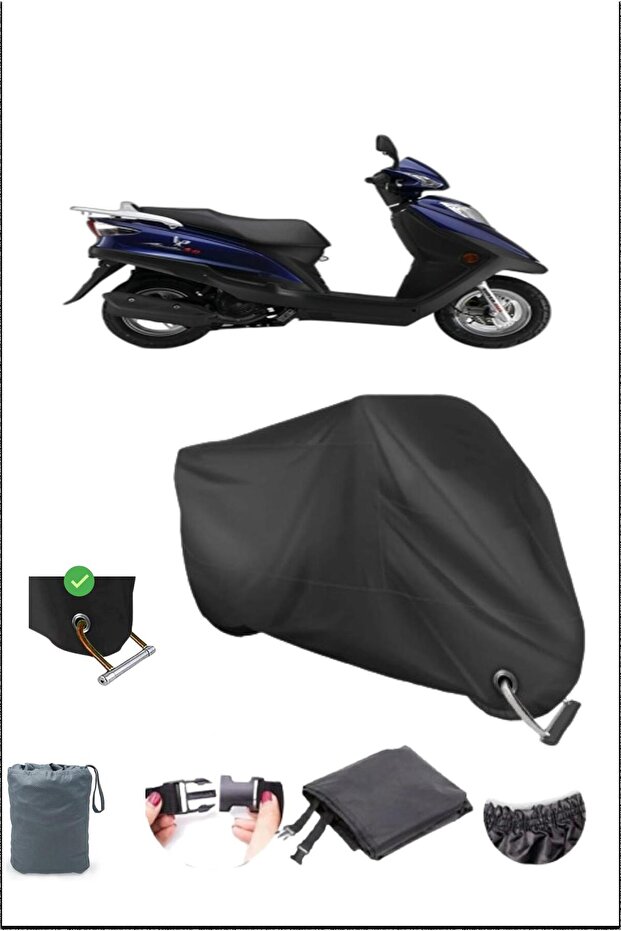 Black Haojue Hj125 Durable Lock Compatible Waterproof Motorcycle Tarpaulin