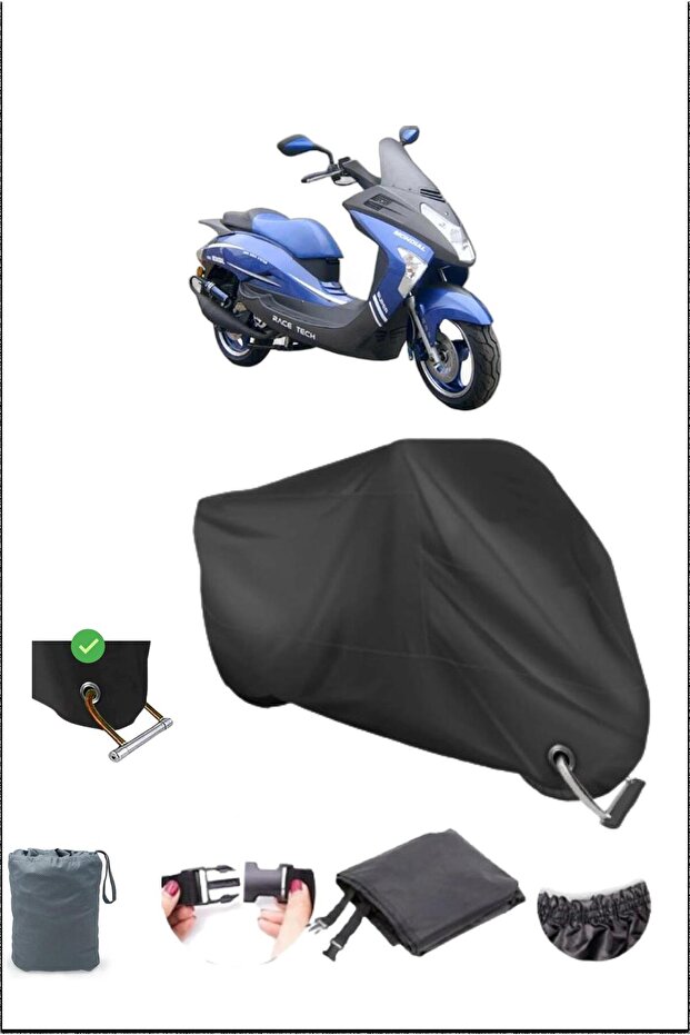 Black Mondıal 150Zc Durable Lock Compatible Waterproof Motorcycle Tarpaulin