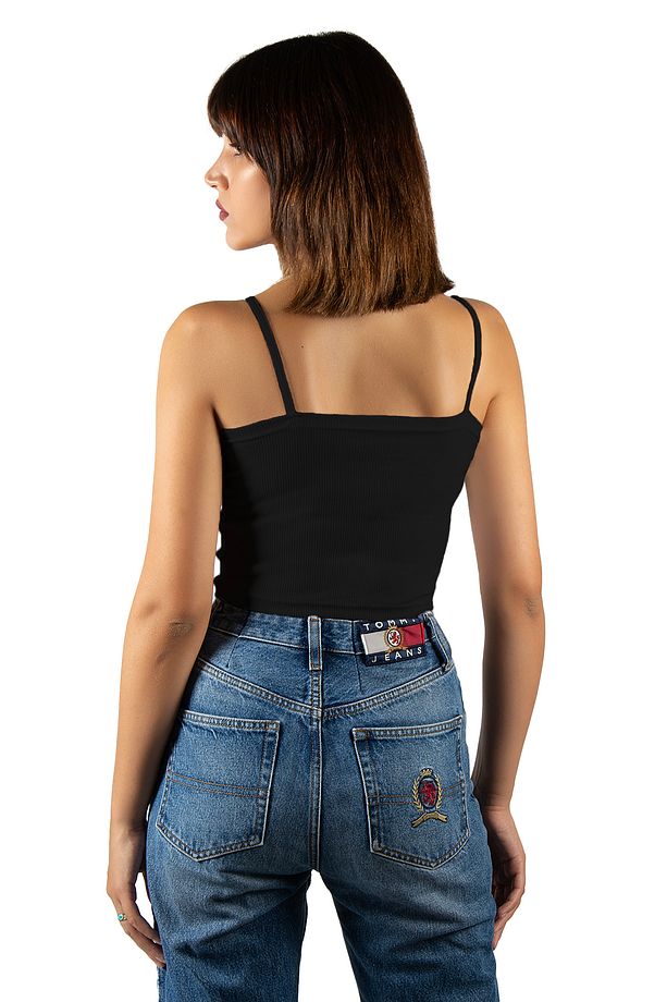 2'li Paket Siyah Bej İp Askılı Fitted/Vücuda Oturan Fitilli Crop Top Atlet - 5