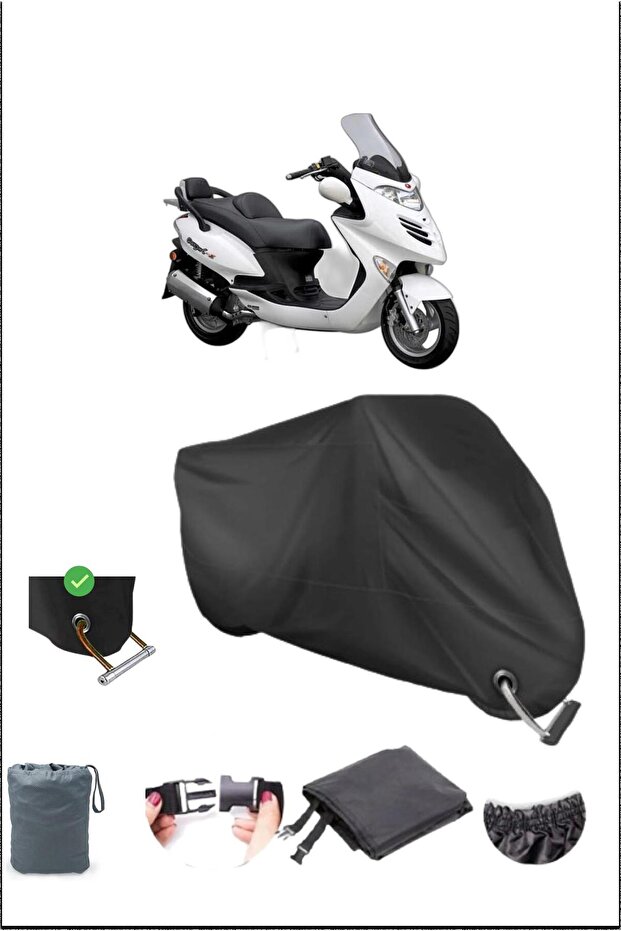 Black Kymco Grandınk250 Durable Lock Compatible Waterproof Motorcycle Tarpaulin