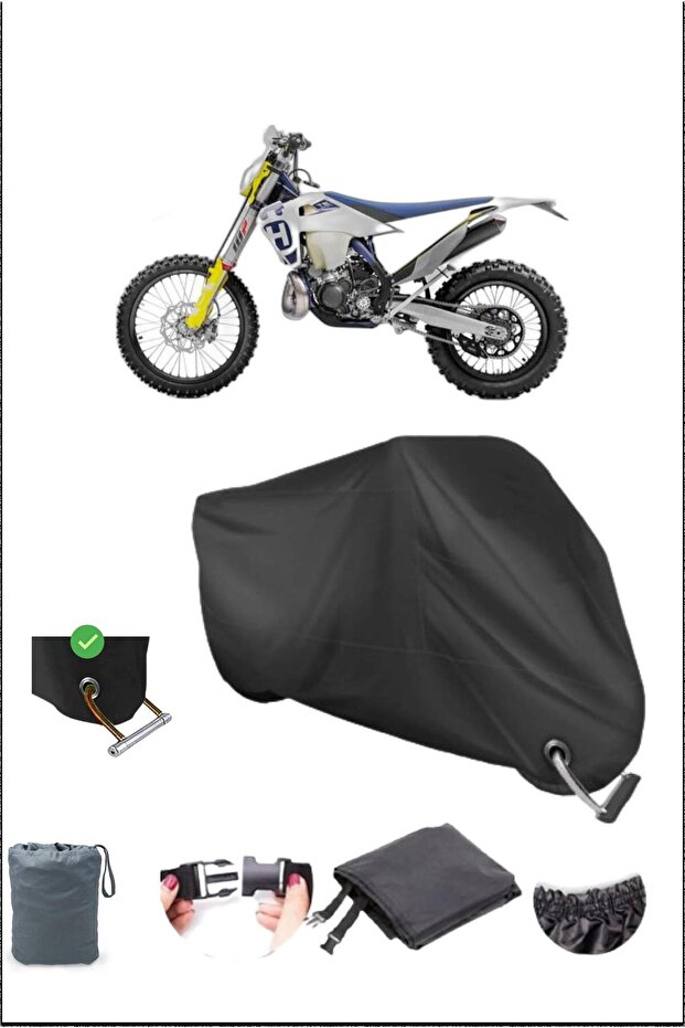 Black Husqvarna Te250I Durable Lock Compatible Waterproof Motorcycle Tarpaulin