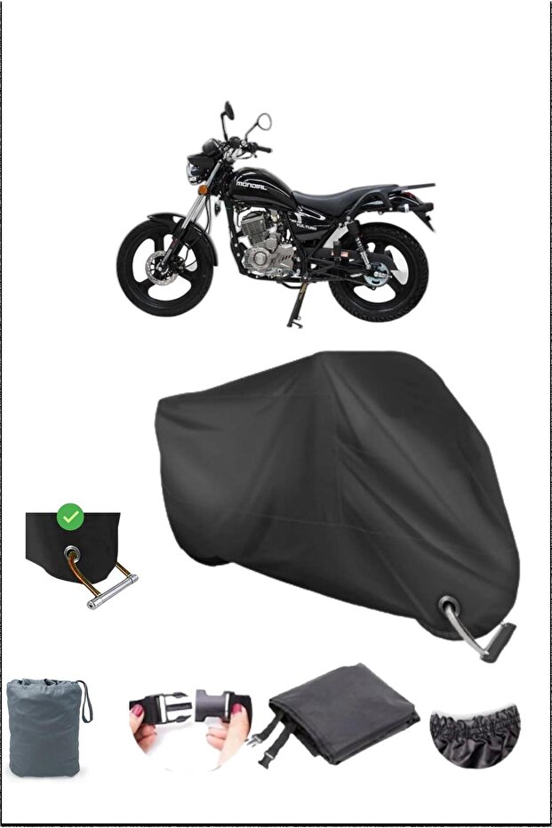 Black Mondıal 125Vultureı Durable Lock Compatible Waterproof Motorcycle Tarpaulin