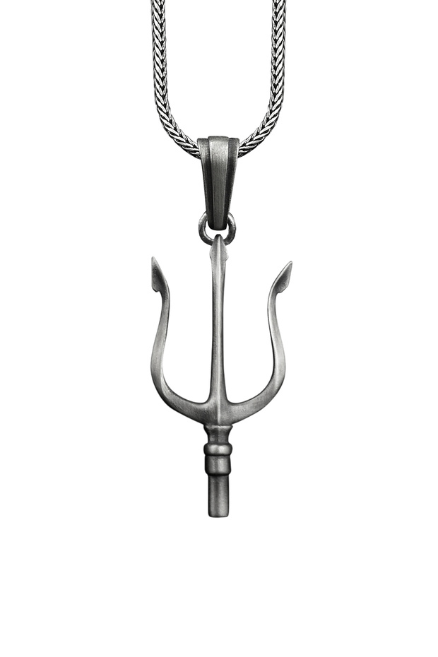 Zarif Üç Dişli Poseidon Mızrağı Gümüş Kolye - 1