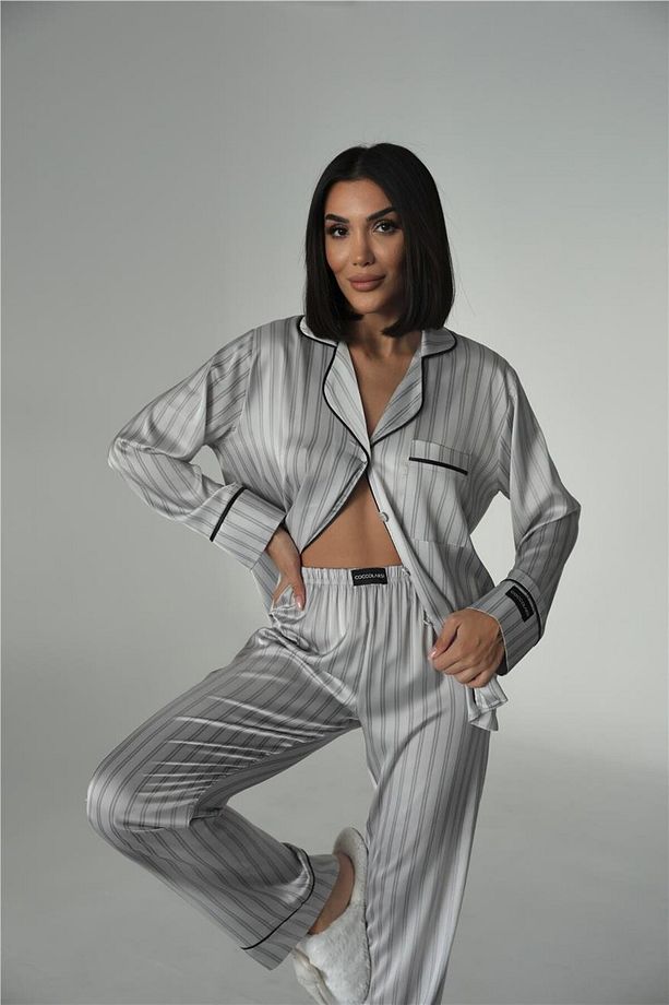 Sogni Lineari Saten Uzun Pijama Takımı LDK07 - 3