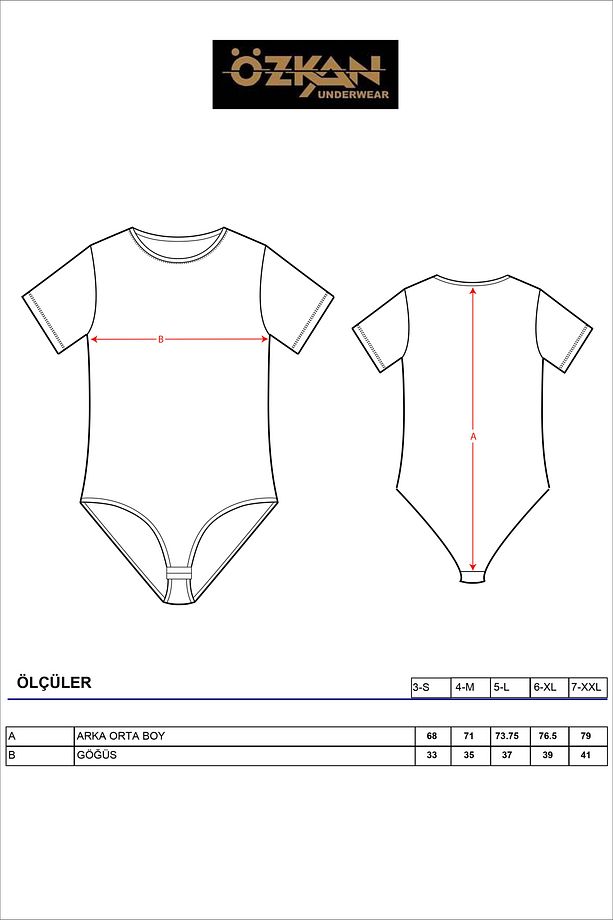 Özkan 0601 Kadın Pamuklu Yuvarlak Yaka Kısa Kollu Örme Çıtçıtlı Body - 7
