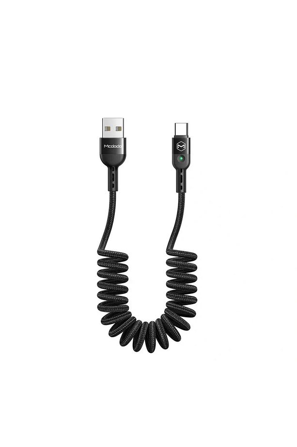 Ca-6420 Type-c Led Işıklı Spiralli Hızlı Data/şarj Kablosu 1.8m-siyah - 1