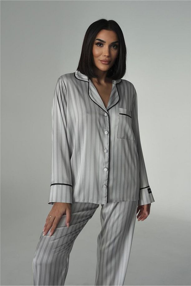 Sogni Lineari Saten Uzun Pijama Takımı LDK07 - 4