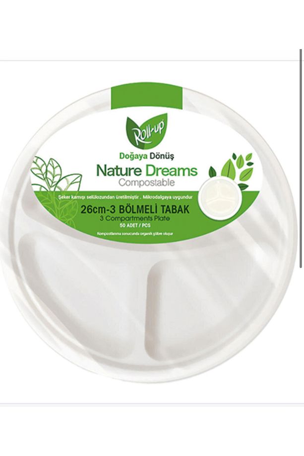 RollUp Nature Dreams Doğa Dostu Karton Tabak 26 Cm 3 Gözlü 10 lu - 1