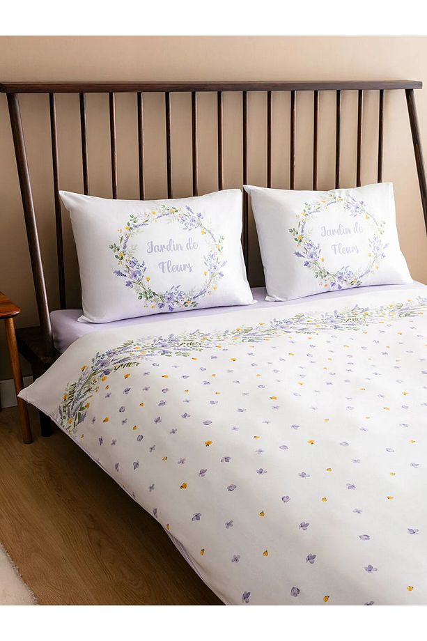 LCW HOME Lila Çiçek Baskılı Çift Kişilik Nevresim Takımı - 1