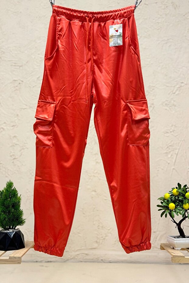 Tek Cep Kargo Deri Pantolon - 1