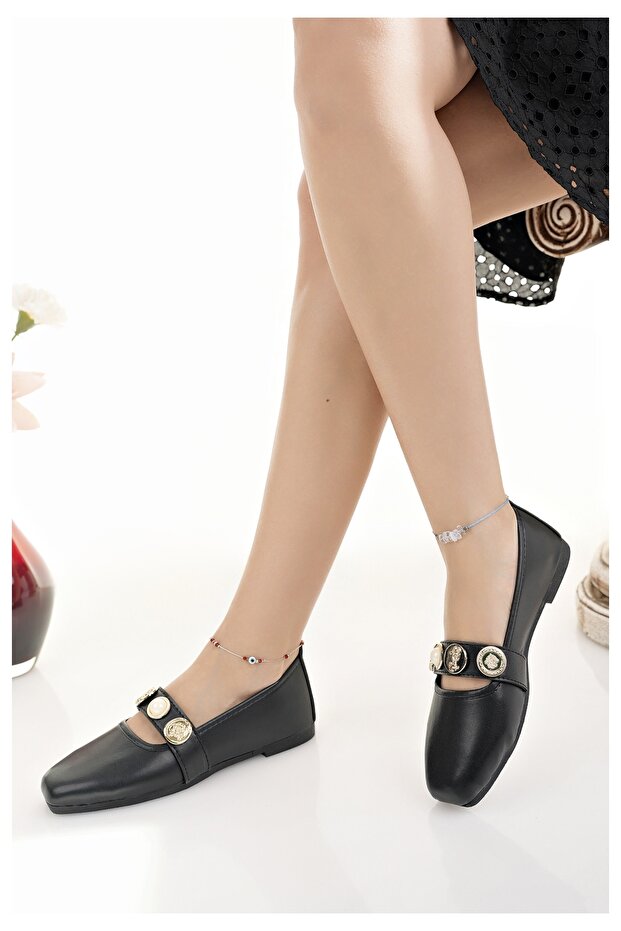 Kadın Babet Siyah Şık Ev İş Ofis Günlük Ayakkabı - 5