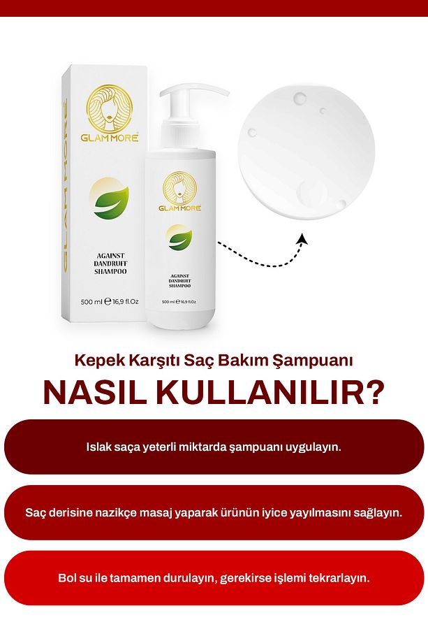Glammore Antı Dandruff (KEPEĞE KARŞI) Bitkisel Şampuan 500 ml - 3