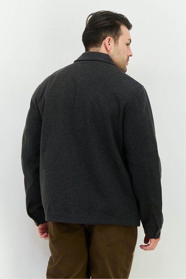 Men Solid Long Sleeves Jacket Shirt, Charcoal - 3