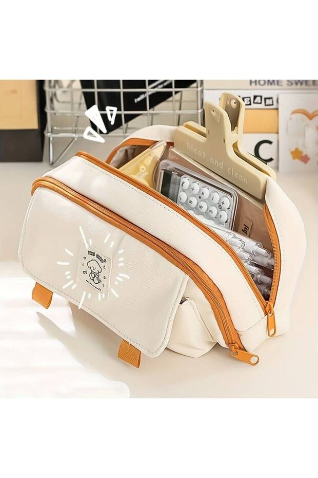 Large Capacity Canvas Pencil Case Pen Holder for Primary and Secondary School Students with Multi Section - 2