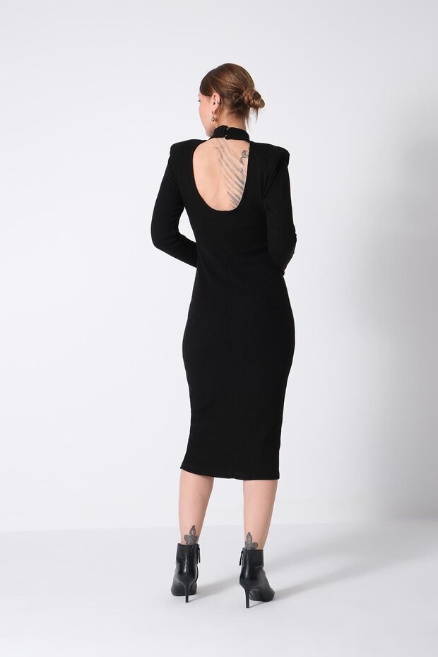 Boğazlı Triko Elbise - 4