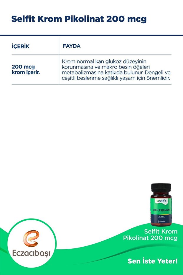 Krom Pikolinat 200 mcg 90 Tablet - 6