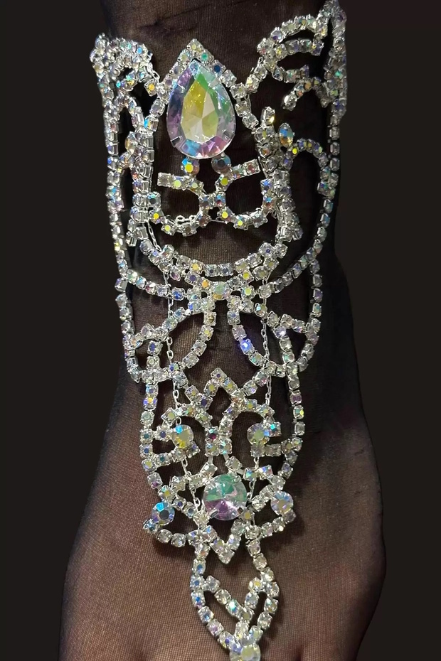 Silver Color Hologram Stone Detailed Design Anklet Foot Chamfer