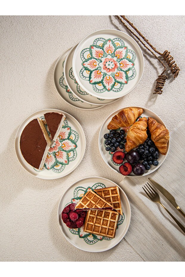 Boho Handmade 6lı Pasta Tatlı Tabağı- Stackable 20 cm. - 5