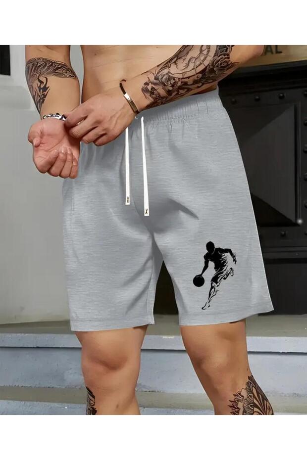 Men's Basketball Man Patterned Bermuda Pocket Cord Comfortable Fit Gray Shorts