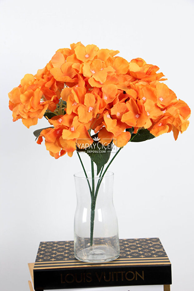Artificial Flower 5 Branches Hydrangea Bunch Orange