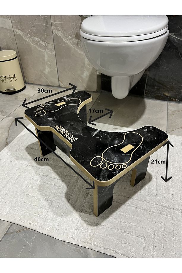 Tuvalet Wc Taburesi Basamak Klozet Altı Tabure Ayak Destek Taburesi Siyah Mermer Desen - 1