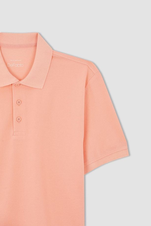 Regular Fit Kısa Kollu %100 Pamuk Basic Düz Polo Tişört - 7