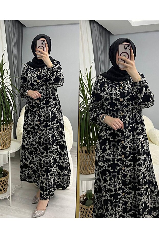 فستان فيسكوز بأزرار طويلة