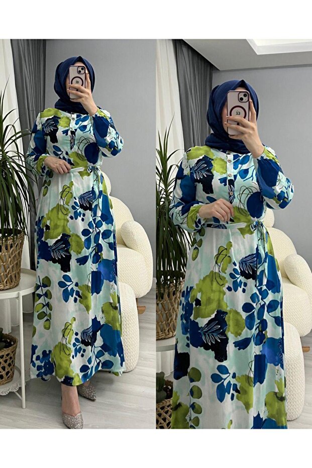 BOYDAN VİSKON ELBİSE YARIM DÜĞMELİ - 1