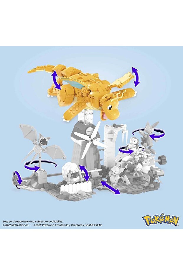 MEGA™ Pokémon™ Dragonite Çocuklar için büyük ölçekli figür ve hareketli yapı seti (388 parça) HKT25 - 4
