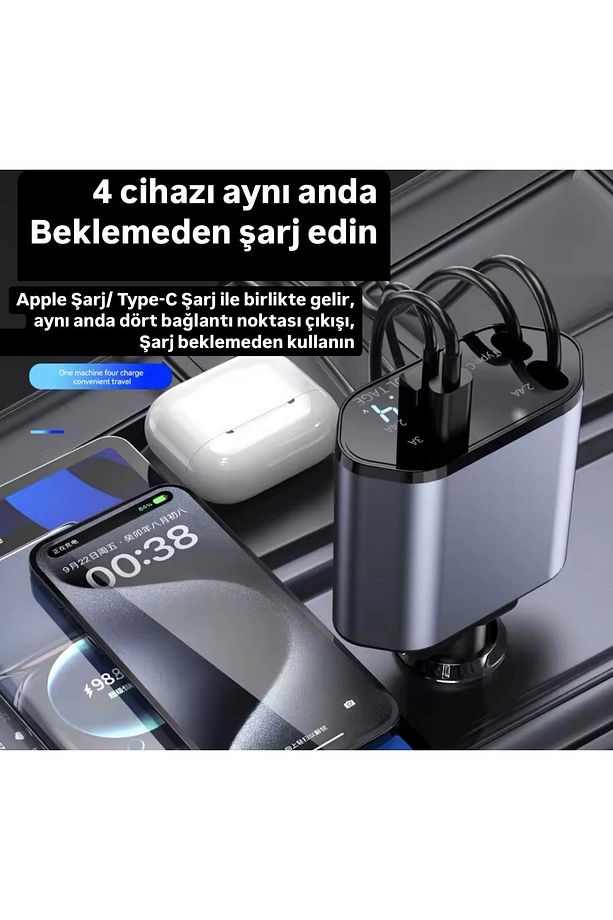 Usb C Typec Apple Araç Şarj Aleti,4'ü 1 Arada Hızlı Şarj Araç Güç Adaptörü | 66w Araç Usb Şarj Cihaz - 2