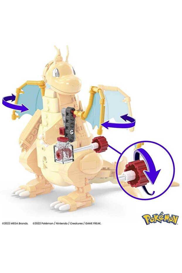 MEGA™ Pokémon™ Dragonite Çocuklar için büyük ölçekli figür ve hareketli yapı seti (388 parça) HKT25 - 3