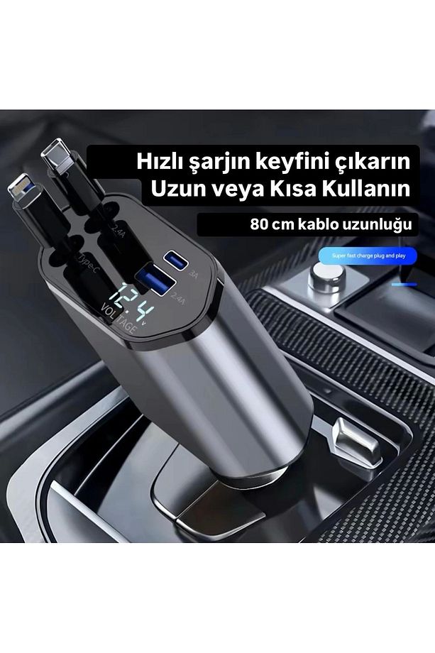 Usb C Typec Apple Araç Şarj Aleti,4'ü 1 Arada Hızlı Şarj Araç Güç Adaptörü | 66w Araç Usb Şarj Cihaz - 4