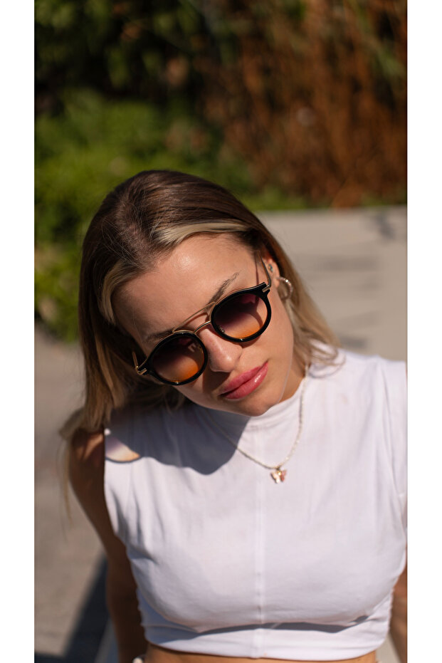 Burgundy-Gold Framed Women's Sunglasses with Gradient Glass