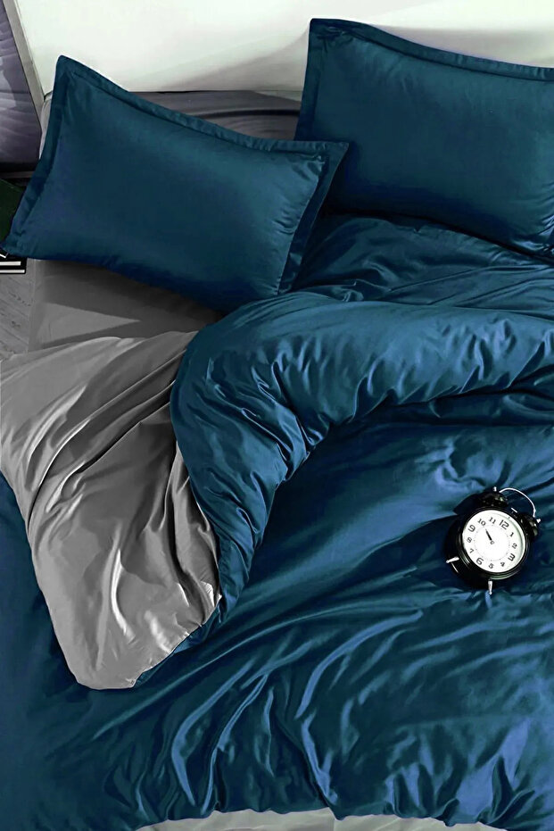 Duvet Cover Set with Fitted Sheet Double Petrol - Gray