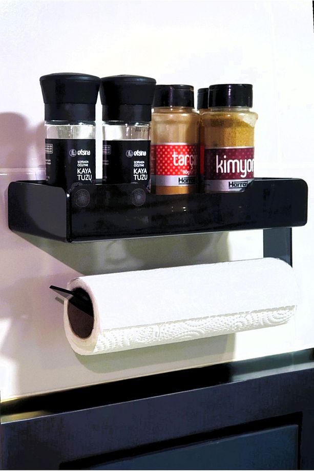 Yapışkanlı Kağıt Havluluk ve Baharatlık Şık Plexiglass – Duvara Monte Mutfak Rafı - 3