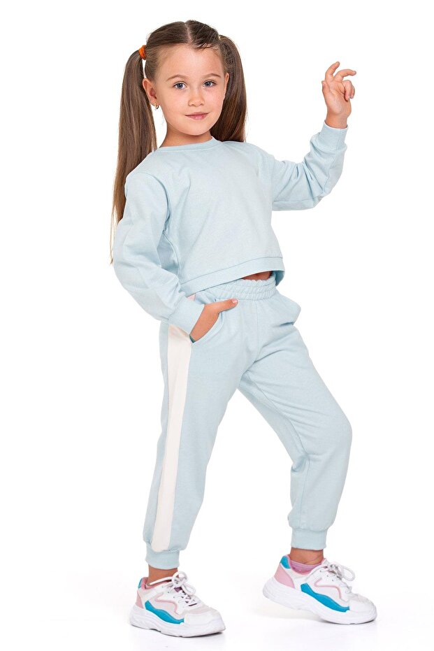 Mint Color Girl's Tracksuit Set with Bow Accessory