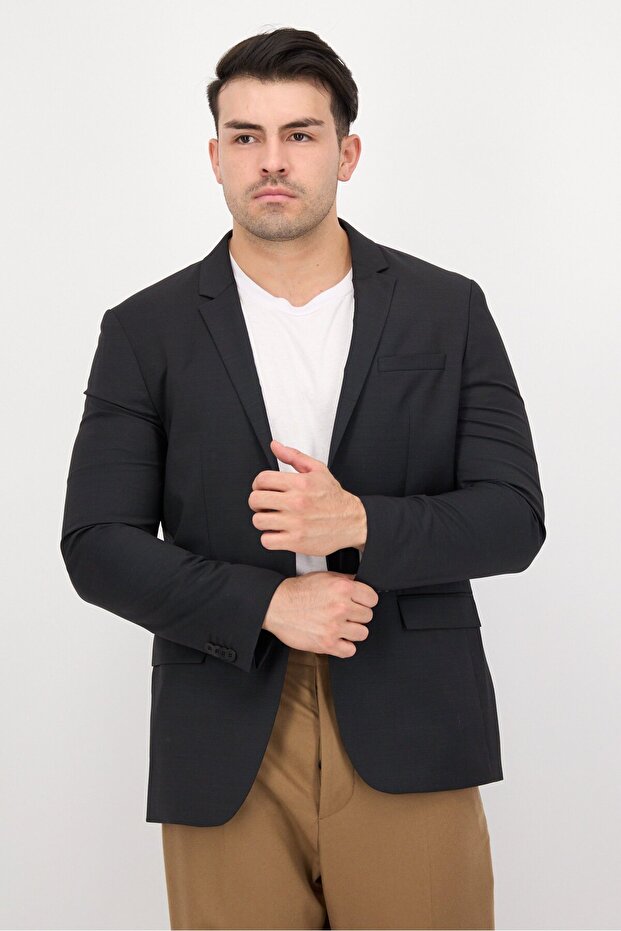 بليزر رجالي سادة بقصّة عادية وشبه رسمي، أسود - 1