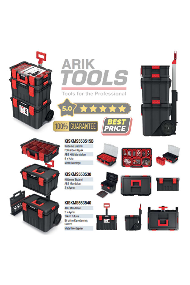 Modular Solution 3'lü Set PROFOSYONEL Modüler Çözüm 3 Parçalı Tekerlekli Alet Kutusu Seti - 3